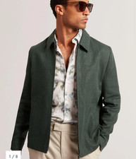 TED BAKER Harrington Jacket Mens TB 3 UK M Kumarh Green Linen Blend Zip Up NEW