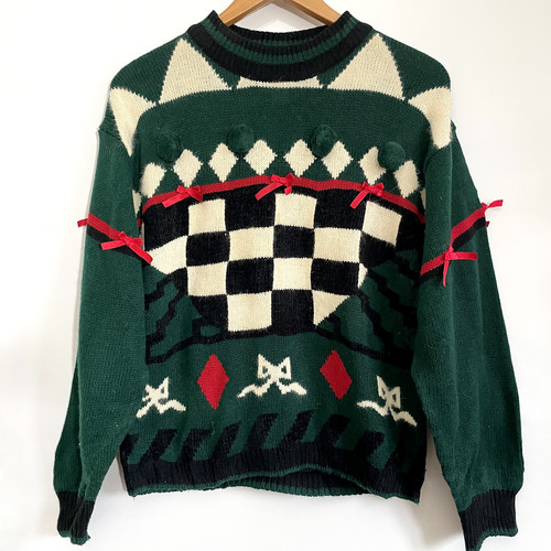 Knitted check jumper ivy pom - check,