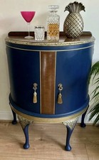 Antique Demi Lune, Navy Blue, Birds, Art Deco Vintage, Drink & Cocktail Cabinet 