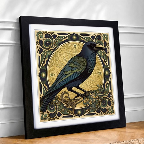Crow art nouveau framed - crow,