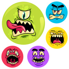 144 Scary Monster Faces Stickers for School Teachers, Parents (30mm)