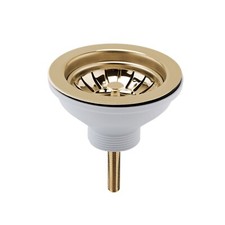 Nuie Kitchen Sink Waste with 90mm Strainer Basket Brushed Brass Modern Plug