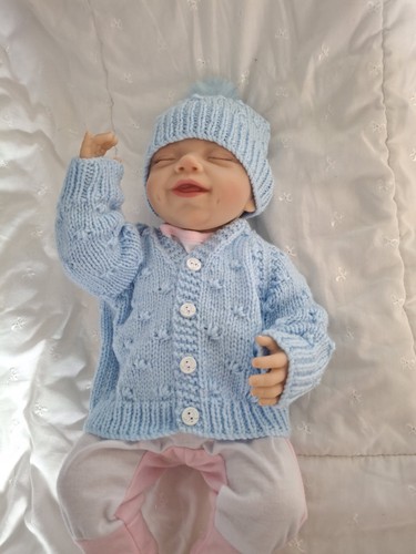 Blue cardigan with matching - dk,