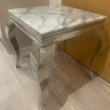 Marble Side Lamp Table Brand New Louis Silver Grey White Chrome Legs 50cm X 50cm