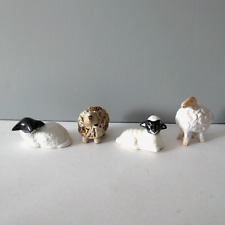 4 Vintage Miniature Sheep Figurine Ornaments Ceramic Pottery Quirky Kitsch Cute
