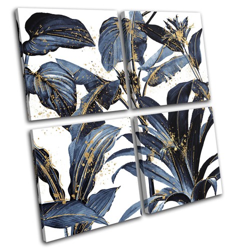 Navy tropical exotic leaves - navy,