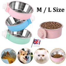 Pet Dog Cage Bowl Puppy Stainless Steel Hanging Food Water Feeder for Crate UK