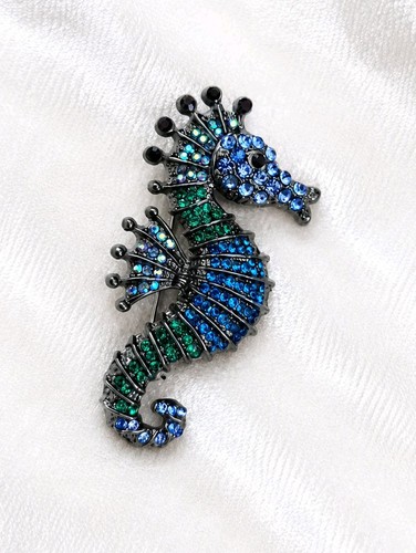 Seahorse brooch blue - seahorse,