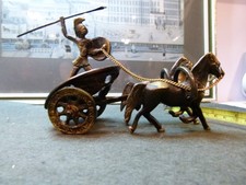Bronze Greek or Roman warrior in a horse drawn chariot, free delivery