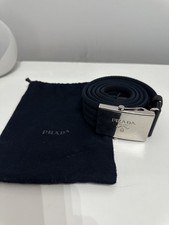 Prada Belt With Engraved Logo Navy Size38
