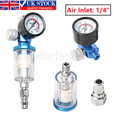Mini Air Pressure Regulator Gauge Spray Gun & In-Line Water Trap Air Filter UK