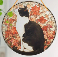 CAT Black White LARGE Suncatcher Picture Birthday ART Window GIFT Present