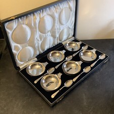 Harrods Ice cream Set Silver Plated Vintage Dessert 6 Handled Bowls Spoons