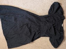 M&S Per Una Cotton Black Dress Size 16 with Buttons Good Condition
