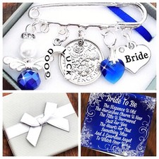 LUCKY SIXPENCE WEDDING,BRIDE Kilt Pin CHARM, KEEPSAKE GIFT, Gift Box & Card