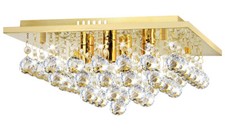 Modern LED Crystal Droplet Square Chandelier Classic Gold Ceiling Light M0142