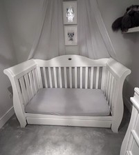 Boori Royale White Sleigh Cot Bed With Matching Chest Of Draws And Wardrobe