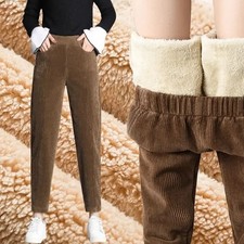 Women Corduroy Warm Pants Thick Plush Ladies Casual Pants Autumn Winter Leggings
