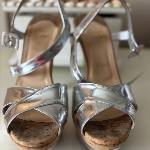 Silver metallic cork platform - cork,