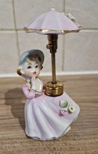 Vintage Porcelain Foreign Crinoline Girl W/Parasol Perfume Atomiser Figurine