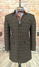 Mod Retro Skinhead 3/4 Overcoat 4 Button Brown Check  Brown Velvet Collar