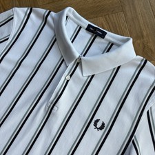 Fred Perry M4606 Short Sleeve Knitted Stripe Polo Shirt White Size Extra Large
