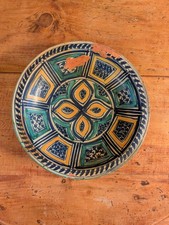 Antique Moroccan Faience Earthenware Large 12 In Hand Painted Bowl