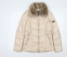 Barbour Women's Beige Puffer Jacket Size 8 Fur Trim