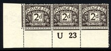 GB 1914-23 Postage Due 2d D4Wi control strip u/m Cat £30