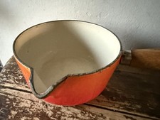 Vintage Le Creuset 14 Milk Saucepan Orange Wooden Handle Pourer Used