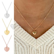 18K Gold Plated Small Puffed Heart Shaped Pendant Cable Chain Clavicle Necklace
