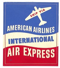 American Airlines Luggage Label Air Express Vintage Patriotic Ephemera