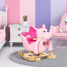 HOMECOM 2-in-1 Baby Rocking Horse Ride On Elephant WITH Wheels Music - Pink