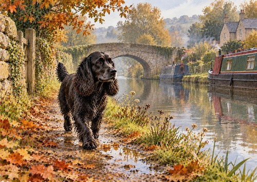 Black cocker spaniel art - cocker,