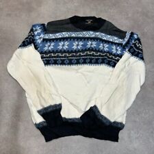 Puritan Ski Lift Knitted Jumper Mens XL USA Crew Neck Snowflakes Sweater, Cream