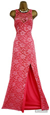 Lipsy Coral Lace Maxi Dress 12 Occasion Party Evening Wedding PromSide Slit
