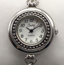 Swap Watch Women 28mm Silver Tone Faux Pearl Band New Battery 6.75"