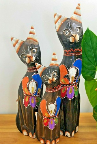 Wooden cat ornament set 35cm - ornament,