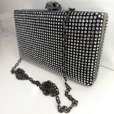 Kurt Geiger Clutch Bag Shoulder Chain Strap Silver Grey Gem Sparkle Kensington
