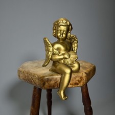 Vintage Chalkware, Golden Cherub - Angel - Edge Sitting Ornament Home Decor