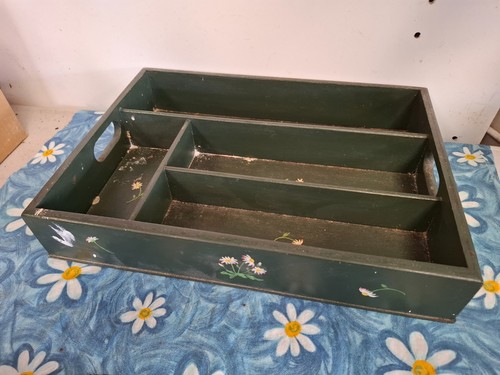 Vintage wooden cutlery tray - wooden,