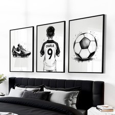 Personalised Football Prints Wall Art Black White Posters Boys Bedroom Set of 3