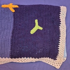 Granny Knit Blanket Cottage core Handmade Seaside Theme Throw Festival 70 x 62"