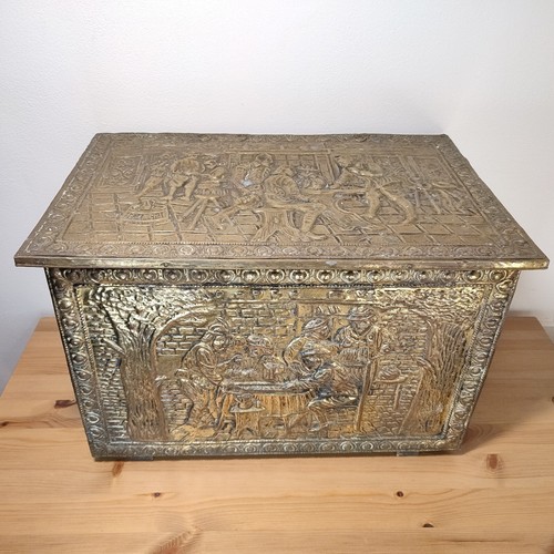 Vintage embossed brass log box - log,