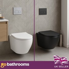 Short Projection Toilet 490mm Black White Wall Hung Toilet WC & Soft Close Seat