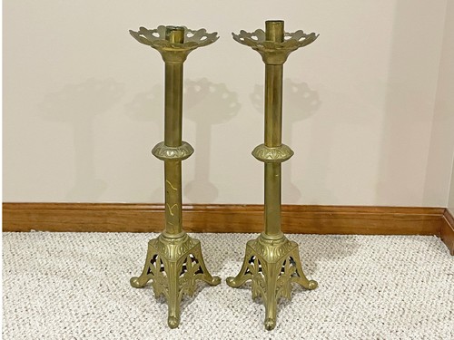 Pair vintage brass church - pair,
