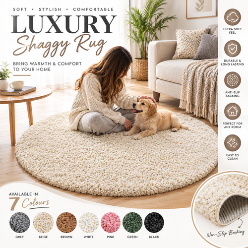 Round shaggy rugs - round, 120cm