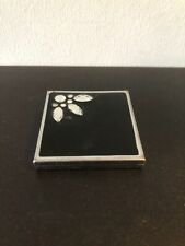 Small vintage metal Art Deco style mirror compact, jewel design, black & silver