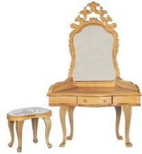 Dolls House Vanity Dressing Table & Stool Light Oak Miniature Bedroom Furniture
