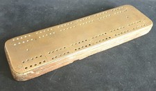 WW1 British Army Trench Art Cribbage Marker Board From Salvaged Brass & Wood